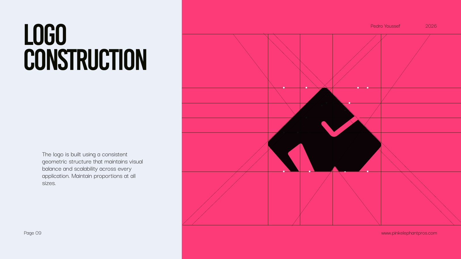 Geometric construction of the Pink Elephant logo